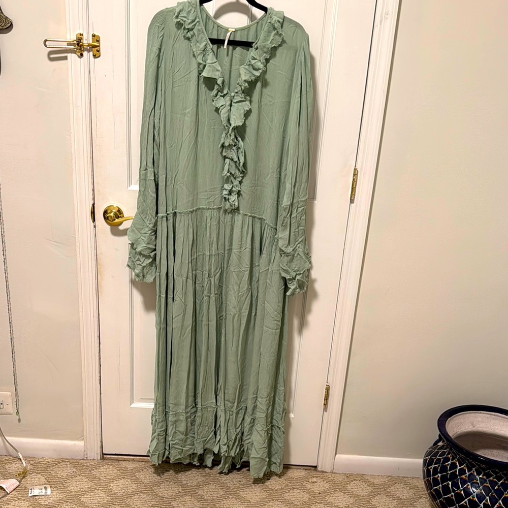 Free People Green Long Sleeve Flowy Maxi Dress